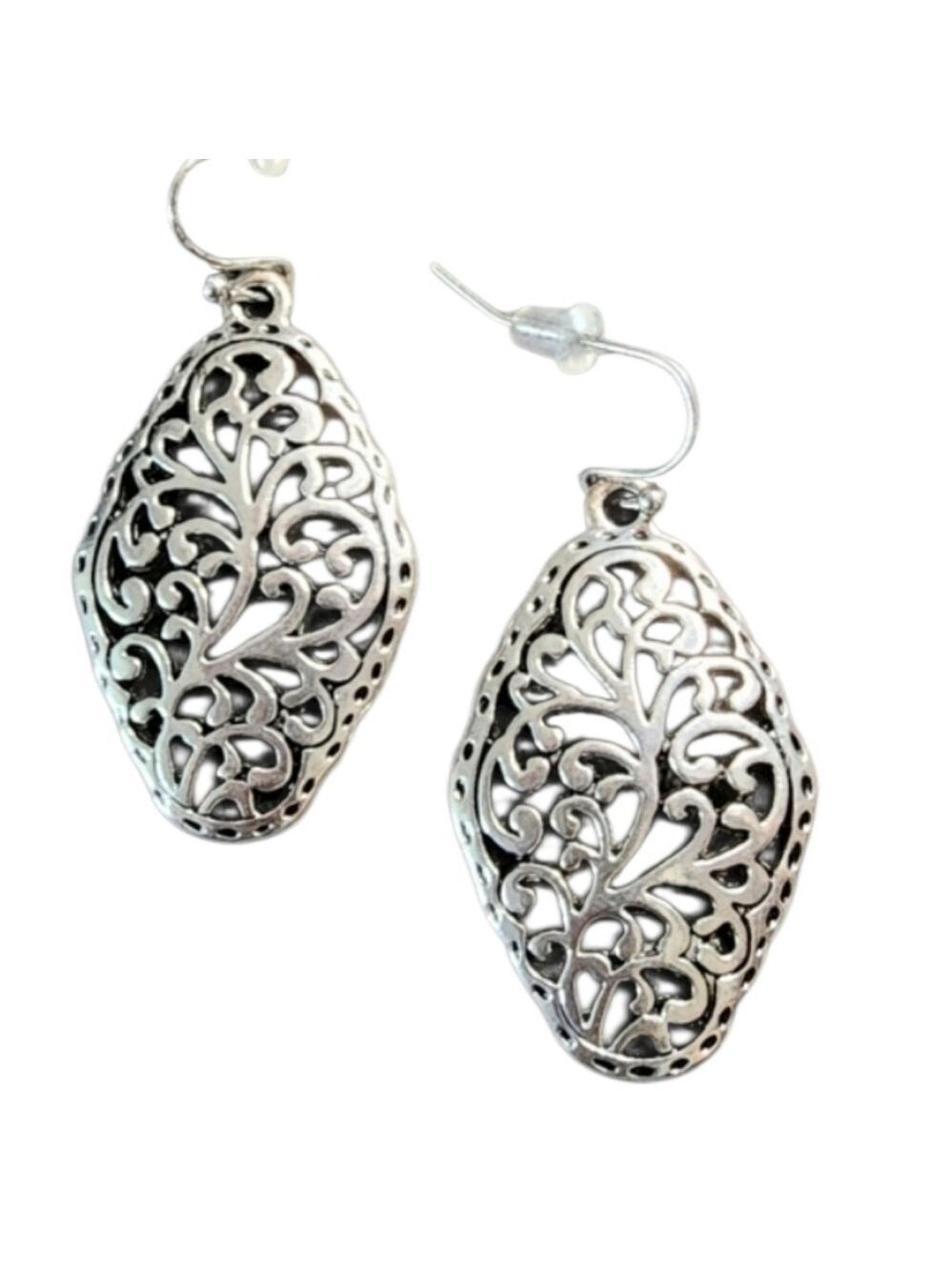 Silvertone Filigree Scrollwork Earrings